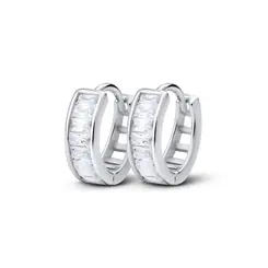 Brinco Prata Argola Click Zircônias Quadradas P