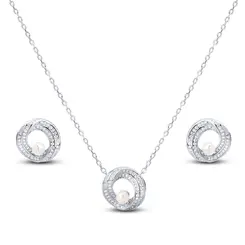 Conjunto Prata Zircônias e Pérola