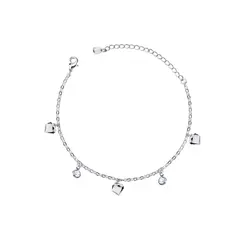 Pulseira Prata Leve Corações Lisos e Zircônias