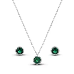 Conjunto Prata Leve Zircônia Redonda Verde