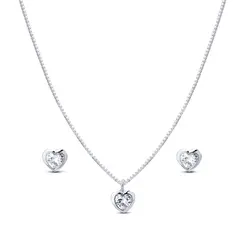 Conjunto Prata Leve Coração Zircônia Branca