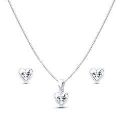 Conjunto Prata Leve Coração Zircônia