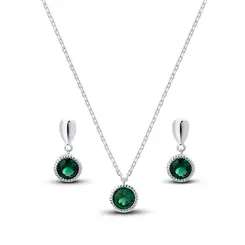 Conjunto Prata Leve Zircônia Redonda Verde