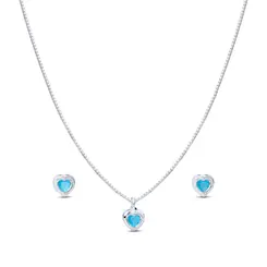 Conjunto Prata Leve Coração Zircônia Azul