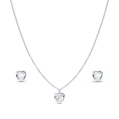 Conjunto Prata Leve Zircônia Coração