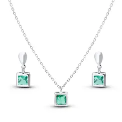 Conjunto Prata Leve Zircônia Quadrada Verde