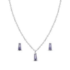 Conjunto Prata Leve Zircônia Lilás