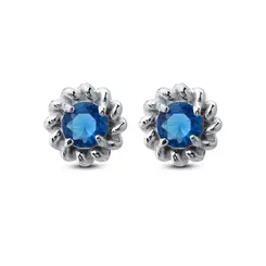 Brinco Prata Redondo Trabalhado Zircônia Azul