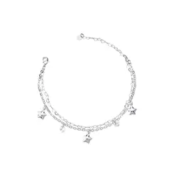 Pulseira Prata Leve Dupla Estrelas e Zircônias
