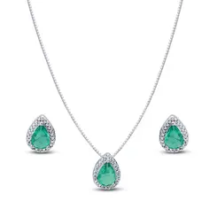 Conjunto Prata Leve Clássico Gota com Zircônias Verde