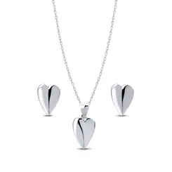 Conjunto Prata Leve Coração Liso