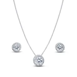 Conjunto Prata Leve Clássico Redondo Zircônias Brancas