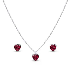 Conjunto Prata Leve Coração em Zircônia Rosa
