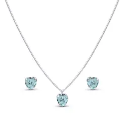 Conjunto Prata Leve Coração em Zircônia Azul Claro