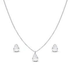 Conjunto Prata Leve Gota em Zircônia Branca