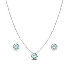 Conjunto Prata Leve Redondo em Zircônia Azul Claro