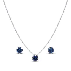 Conjunto Prata Leve Redondo em Zircônia Azul Escuro
