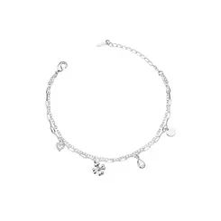 Pulseira Prata Leve Dupla Flor Coração e Zircônia