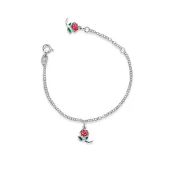 Pulseira Prata Infantil Rosas Esmaltado