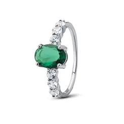 Anel Prata Rodinada Solitário Pedras Verde Oval