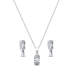 Conjunto Prata Rodinada com Zircônia e Cravejado