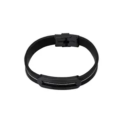 Pulseira Masculina Aço e Couro Detalhe no Meio