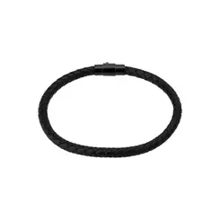 Pulseira Masculina Aço e Couro Trançado Redondo