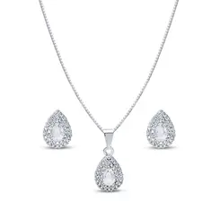 Conjunto Prata Leve Gota Clássica Cravejada