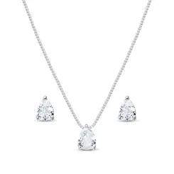 Conjunto Prata Leve Gota em Zircônia