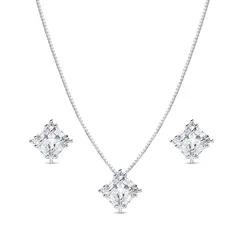 Conjunto Prata Leve Quadrado com Zircônias