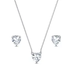 Conjunto Prata Leve Coração com Zircônia