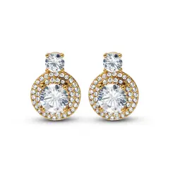 Brinco Folheado a Ouro 18k Redondo Cravejado