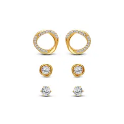 Brinco Folheado a Ouro 18k Trio Redondo e Zircônias