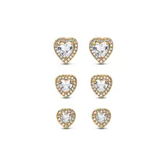 Brinco Folheado a Ouro 18k Trio Corações Cravejados