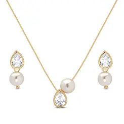 Conjunto Folheado a Ouro 18k Gota com Pérola