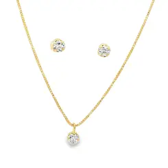 Conjunto Folheado a Ouro 18k Ponto Luz Caixa Alta Zircônia Branca
