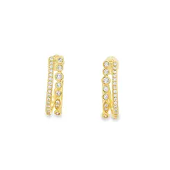 Brinco Folheado a Ouro 18k Dois Filetes com Zircônias