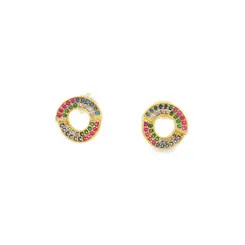 Brinco Folheado a Ouro 18k Círculo Colorido