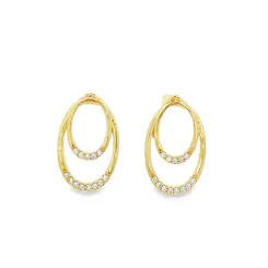 Brinco Folheado a Ouro 18k Oval Duplo com Zircônias