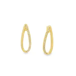 Brinco Folheado a Ouro 18k Gota Vazada Metade em Zircônias
