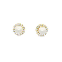 Brinco Folheado a Ouro 18k Pérola com Zircônias