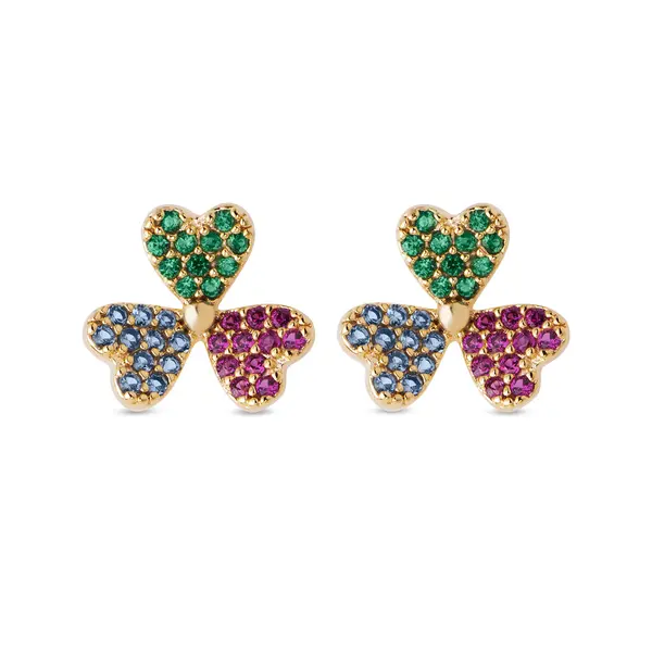 Brinco Folheado a Ouro 18k Trevo com Zircônias Coloridas