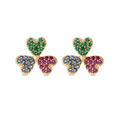 Brinco Folheado a Ouro 18k Trevo com Zircônias Coloridas