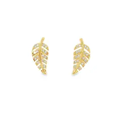 Brinco Folheado a Ouro 18k Folha com Zircônias