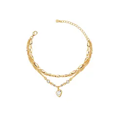Pulseira Folheado a Ouro 18k Tripla Coração Zircônia