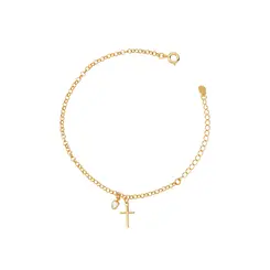 Pulseira Folheado a Ouro 18k Pingente Cruz e Coração