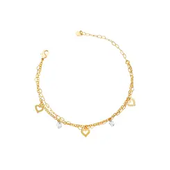 Pulseira Folheado a Ouro 18k Dupla Corações Vazados e Zircônias