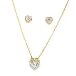 Conjunto Folheado a Ouro 18k Coração Cravejado