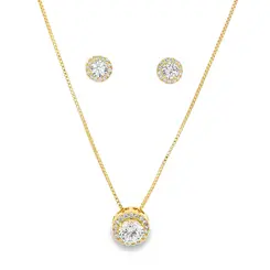 Conjunto Folheado a Ouro 18k Redondo Cravejado