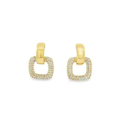 Brinco Folheado a Ouro 18k Quadrado com Zircônias